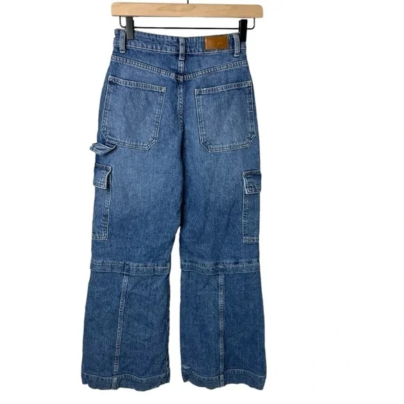 Social Tourist Ultra High Rise Cargo Wide Leg Jeans Size 25 - Picture 4 of 7